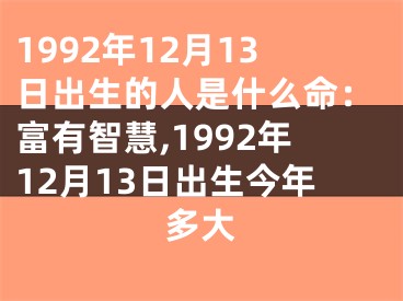 1992年12月13日出生的人是什么命：富有智慧,1992年12月13日出生今年多大