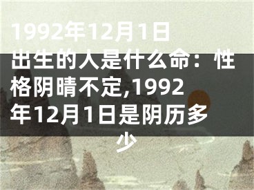 1992年12月1日出生的人是什么命：性格阴晴不定,1992年12月1日是阴历多少