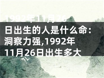 1992年11月26日出生的人是什么命：洞察力强,1992年11月26日出生多大