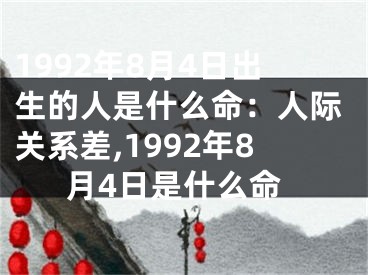 1992年8月4日出生的人是什么命：人际关系差,1992年8月4日是什么命