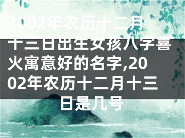2002年农历十二月十三日出生女孩八字喜火寓意好的名字,2002年农历十二月十三日是几号