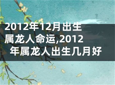 2012年12月出生属龙人命运,2012年属龙人出生几月好