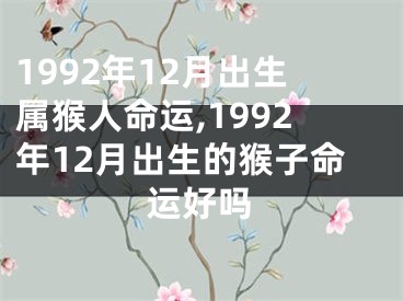 1992年12月出生属猴人命运,1992年12月出生的猴子命运好吗