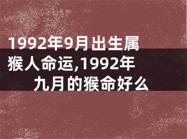 1992年9月出生属猴人命运,1992年九月的猴命好么