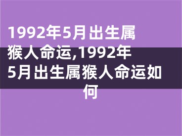 1992年5月出生属猴人命运,1992年5月出生属猴人命运如何
