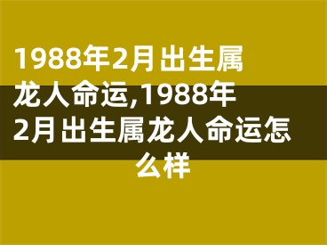 1988年2月出生属龙人命运,1988年2月出生属龙人命运怎么样