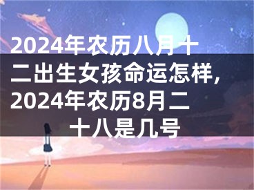 2024年农历八月十二出生女孩命运怎样,2024年农历8月二十八是几号