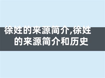 徐姓的来源简介,徐姓的来源简介和历史