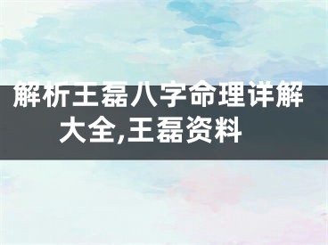 解析王磊八字命理详解大全,王磊资料