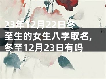 23年12月22日冬至生的女生八字取名,冬至12月23日有吗