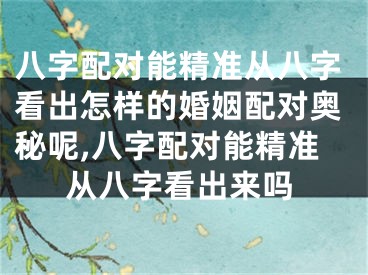 八字配对能精准从八字看出怎样的婚姻配对奥秘呢,八字配对能精准从八字看出来吗