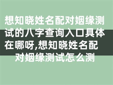 想知晓姓名配对姻缘测试的八字查询入口具体在哪呀,想知晓姓名配对姻缘测试怎么测