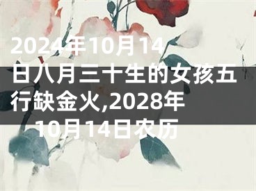2024年10月14日八月三十生的女孩五行缺金火,2028年10月14日农历