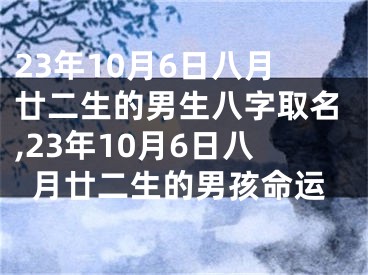 23年10月6日八月廿二生的男生八字取名,23年10月6日八月廿二生的男孩命运