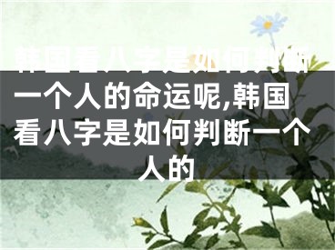 韩国看八字是如何判断一个人的命运呢,韩国看八字是如何判断一个人的
