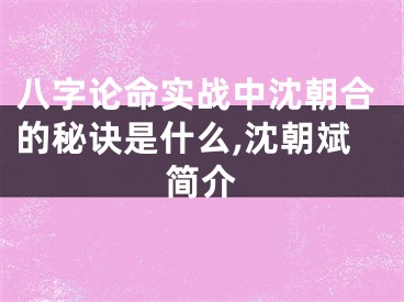 八字论命实战中沈朝合的秘诀是什么,沈朝斌简介