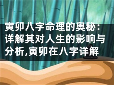 寅卯八字命理的奥秘：详解其对人生的影响与分析,寅卯在八字详解