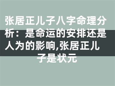 张居正儿子八字命理分析：是命运的安排还是人为的影响,张居正儿子是状元