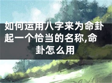 如何运用八字来为命卦起一个恰当的名称,命卦怎么用
