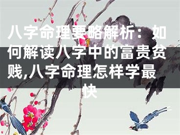 八字命理要略解析：如何解读八字中的富贵贫贱,八字命理怎样学最快