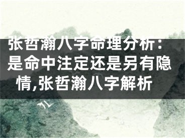 张哲瀚八字命理分析：是命中注定还是另有隐情,张哲瀚八字解析