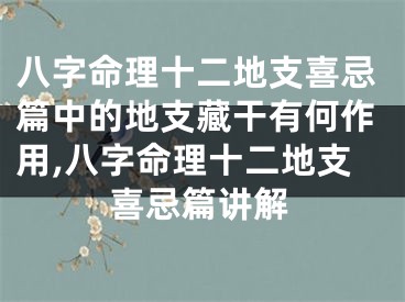 八字命理十二地支喜忌篇中的地支藏干有何作用,八字命理十二地支喜忌篇讲解