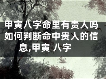 甲寅八字命里有贵人吗如何判断命中贵人的信息,甲寅 八字