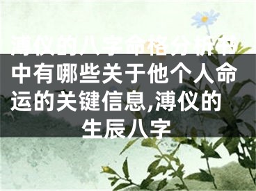 溥仪的八字命格分析书中有哪些关于他个人命运的关键信息,溥仪的生辰八字