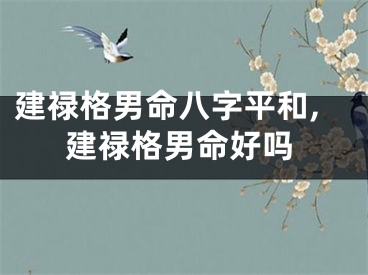 建禄格男命八字平和,建禄格男命好吗