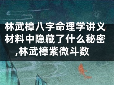 林武樟八字命理学讲义材料中隐藏了什么秘密,林武樟紫微斗数