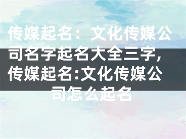 传媒起名：文化传媒公司名字起名大全三字,传媒起名:文化传媒公司怎么起名