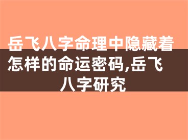 岳飞八字命理中隐藏着怎样的命运密码,岳飞八字研究