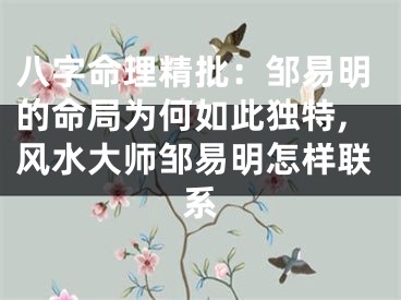 八字命理精批：邹易明的命局为何如此独特,风水大师邹易明怎样联系